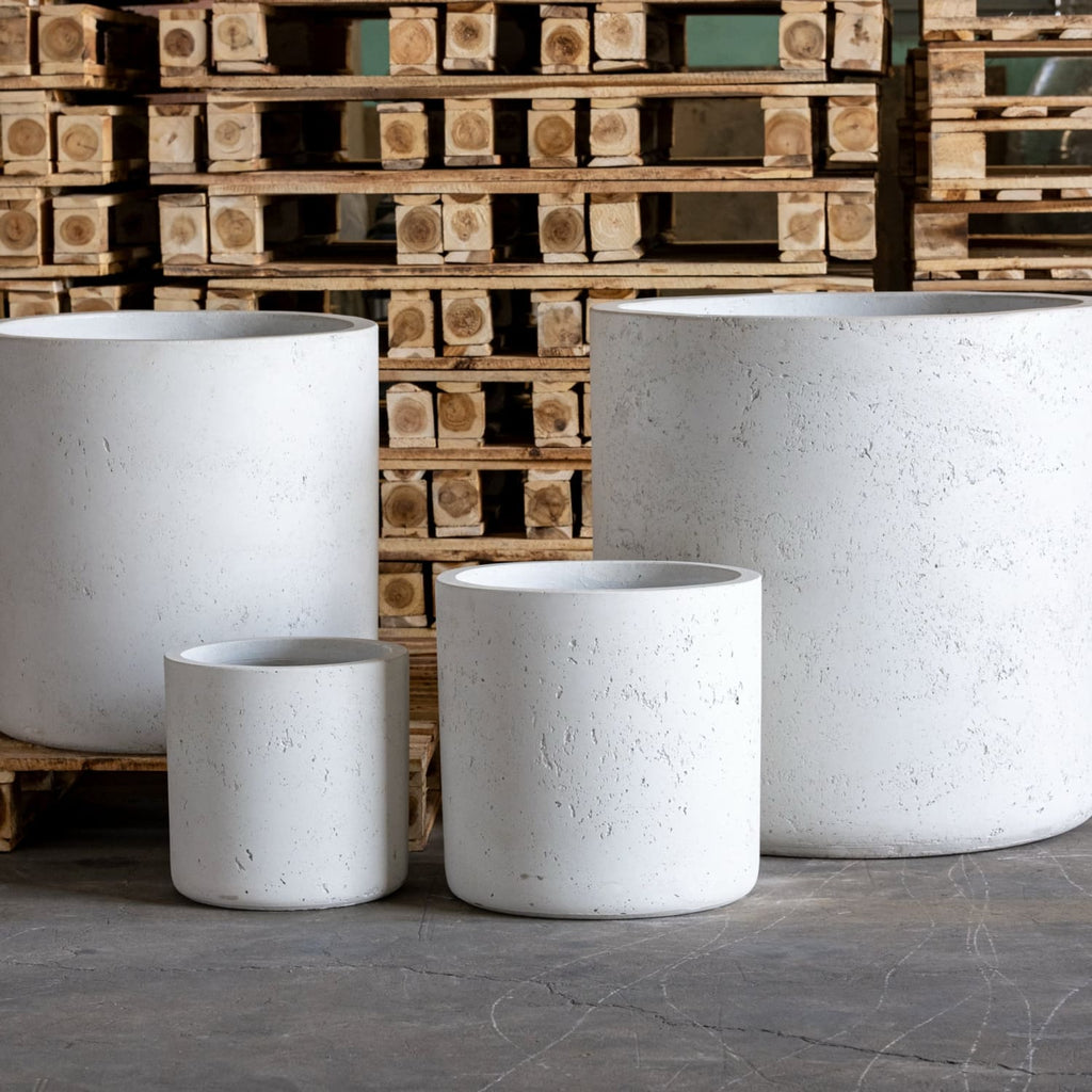 Aurella | Set Of 4 - White Mist – Concrete Cylinder Planters Set – Round Plant Pots Nest-4
