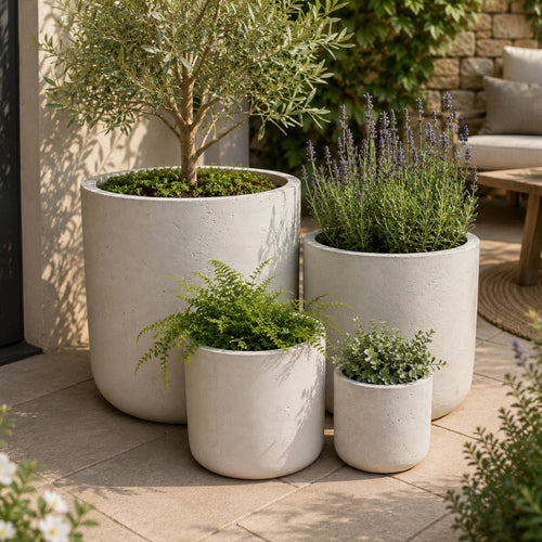 Aurella | Set Of 4 - White Mist – Concrete Cylinder Planters Set – Round Plant Pots Nest-1