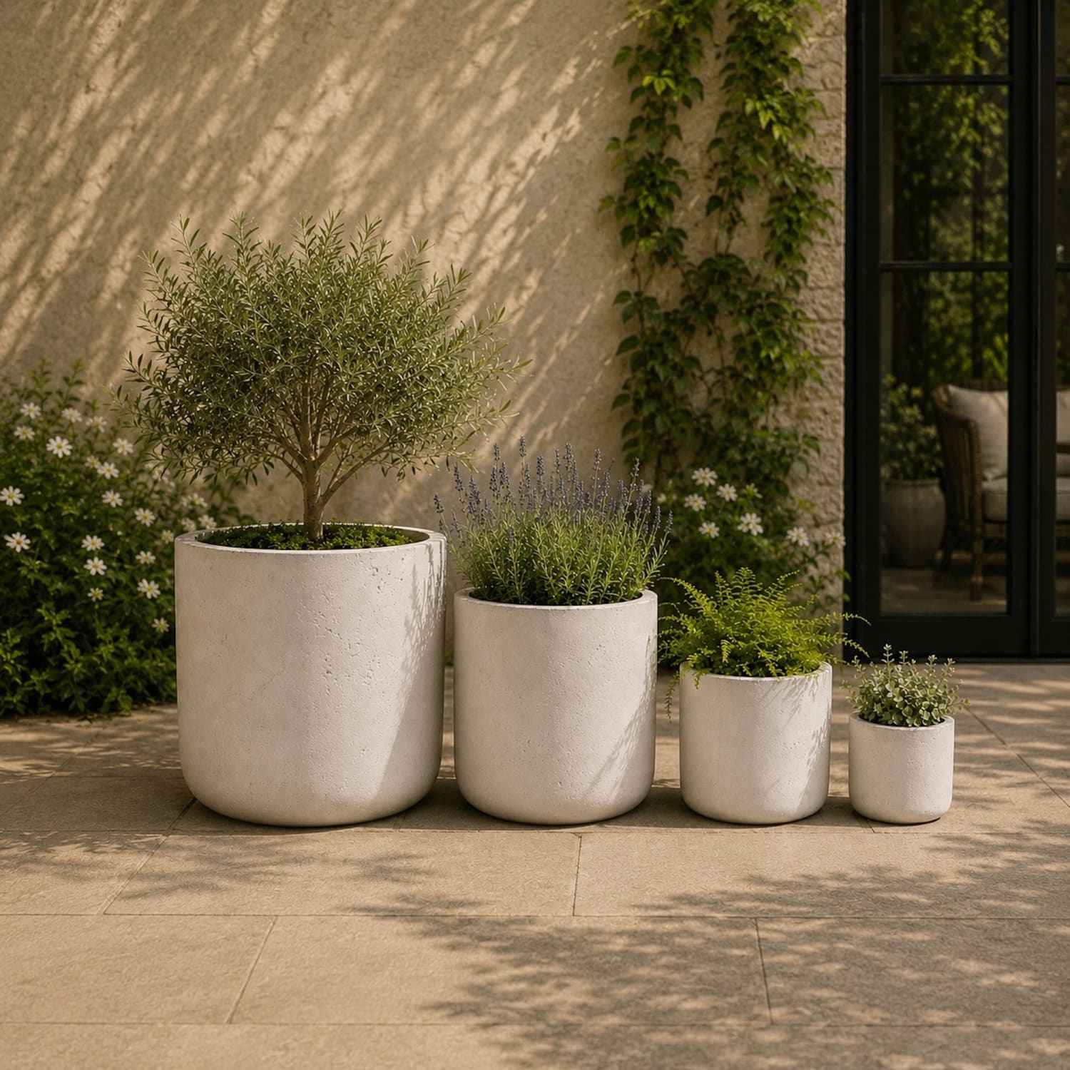 Aurella | Set Of 4 - White Mist – Concrete Cylinder Planters Set – Round Plant Pots Nest-3