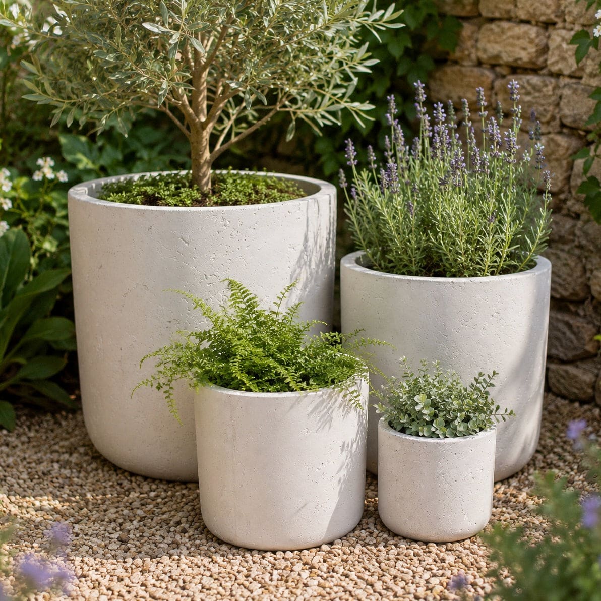 Aurella | Set Of 4 - White Mist – Concrete Cylinder Planters Set – Round Plant Pots Nest-0