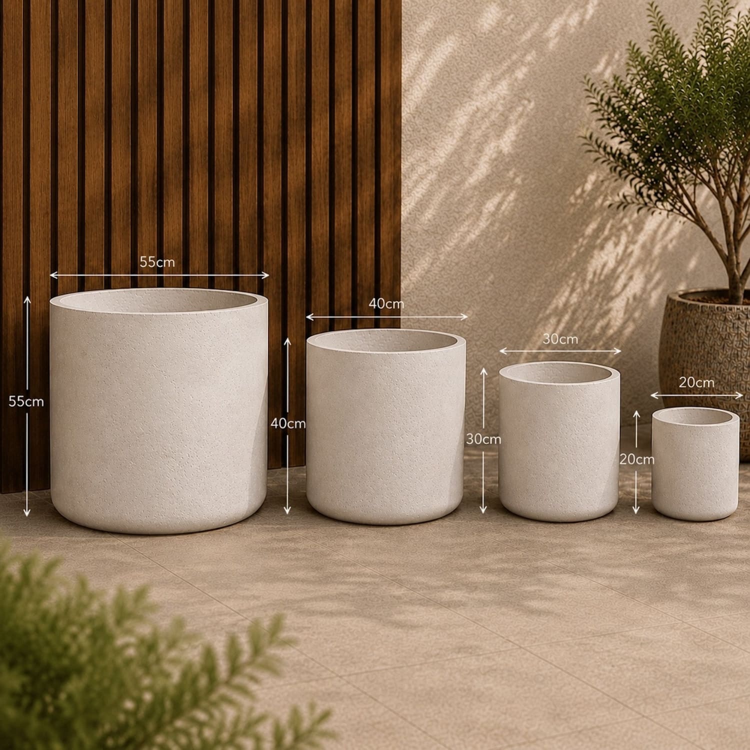 Aurella | Set Of 4 - White Mist – Concrete Cylinder Planters Set – Round Plant Pots Nest-2