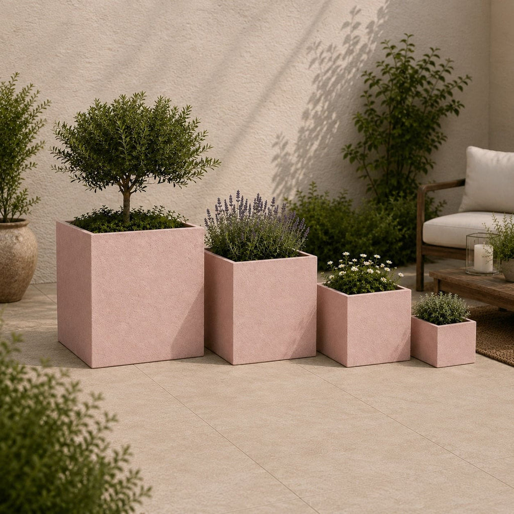 Cubrosa | Set Of 4 - Blushstone – Concrete Square Planters Set – Cube Plant Pots Nest-3