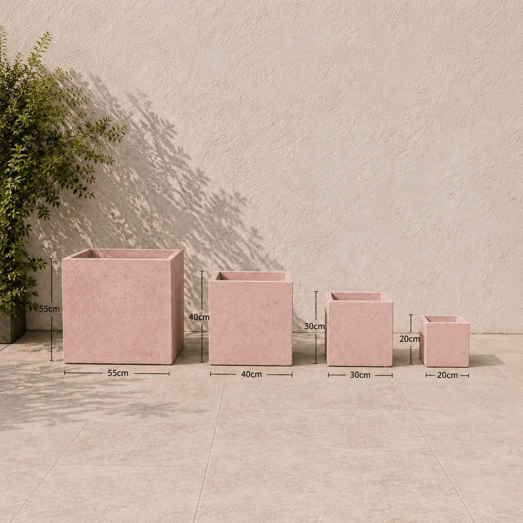 Cubrosa | Set Of 4 - Blushstone – Concrete Square Planters Set – Cube Plant Pots Nest-2