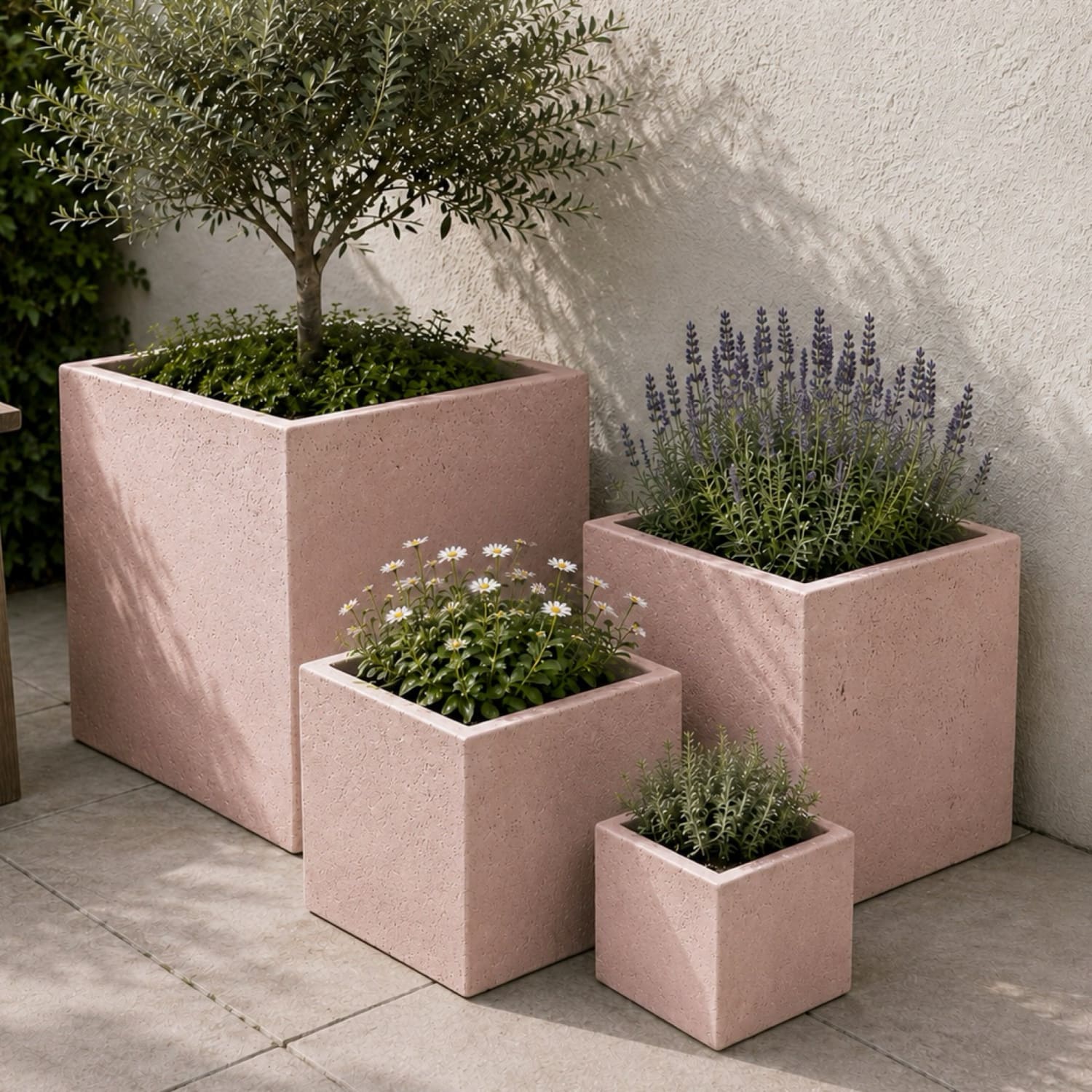 Cubrosa | Set Of 4 - Blushstone – Concrete Square Planters Set – Cube Plant Pots Nest-4