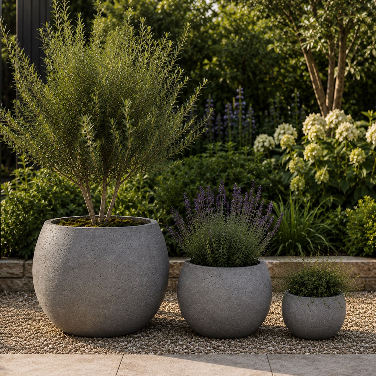 Orbello | Set Of 3 - Onyx Dusk – Concrete Sphere Planter Set – Round Orbs Plant Pot Nest-1