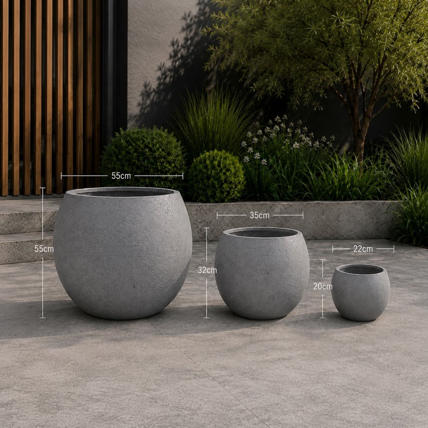 Orbello | Set Of 3 - Onyx Dusk – Concrete Sphere Planter Set – Round Orbs Plant Pot Nest-2