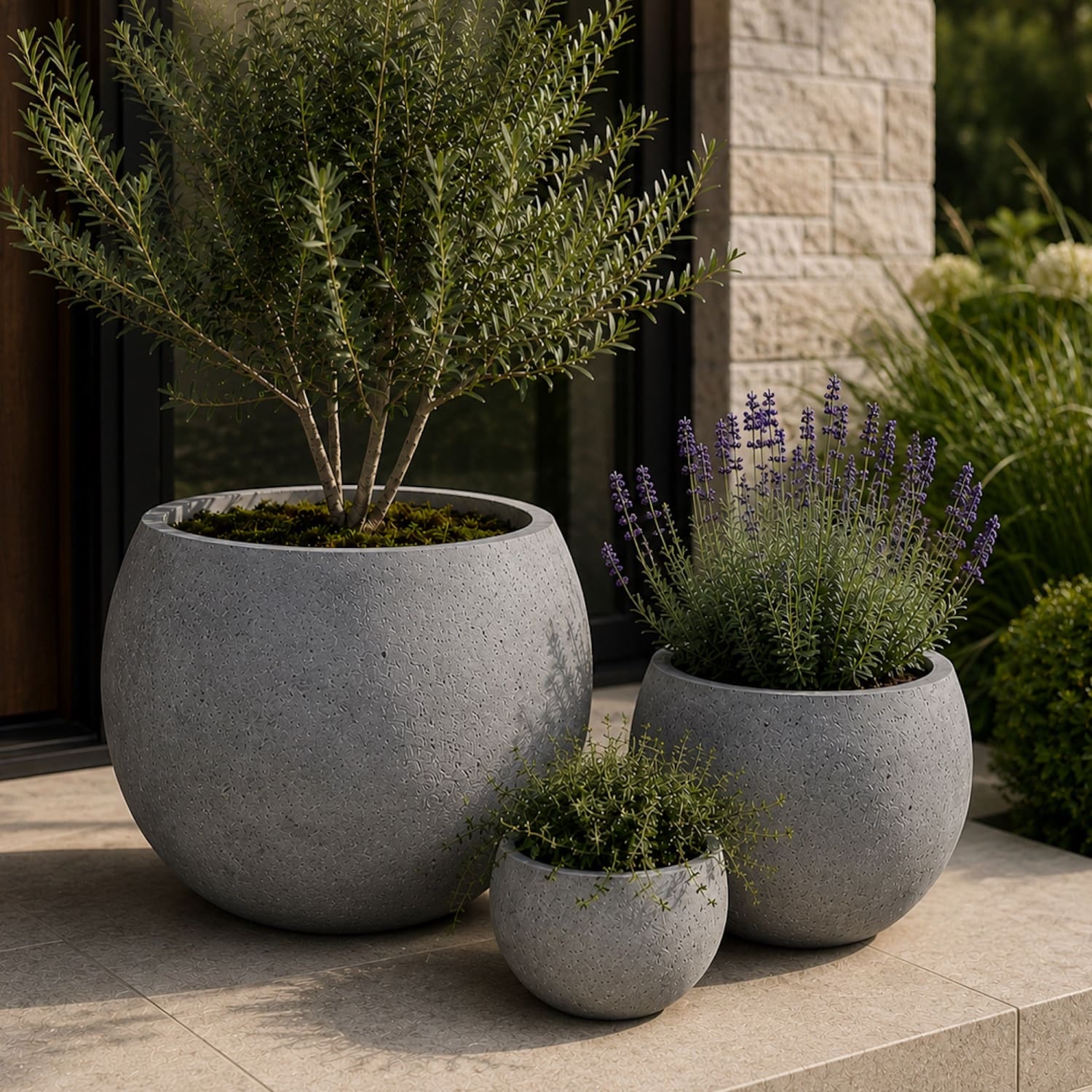 Orbello | Set Of 3 - Onyx Dusk – Concrete Sphere Planter Set – Round Orbs Plant Pot Nest-0