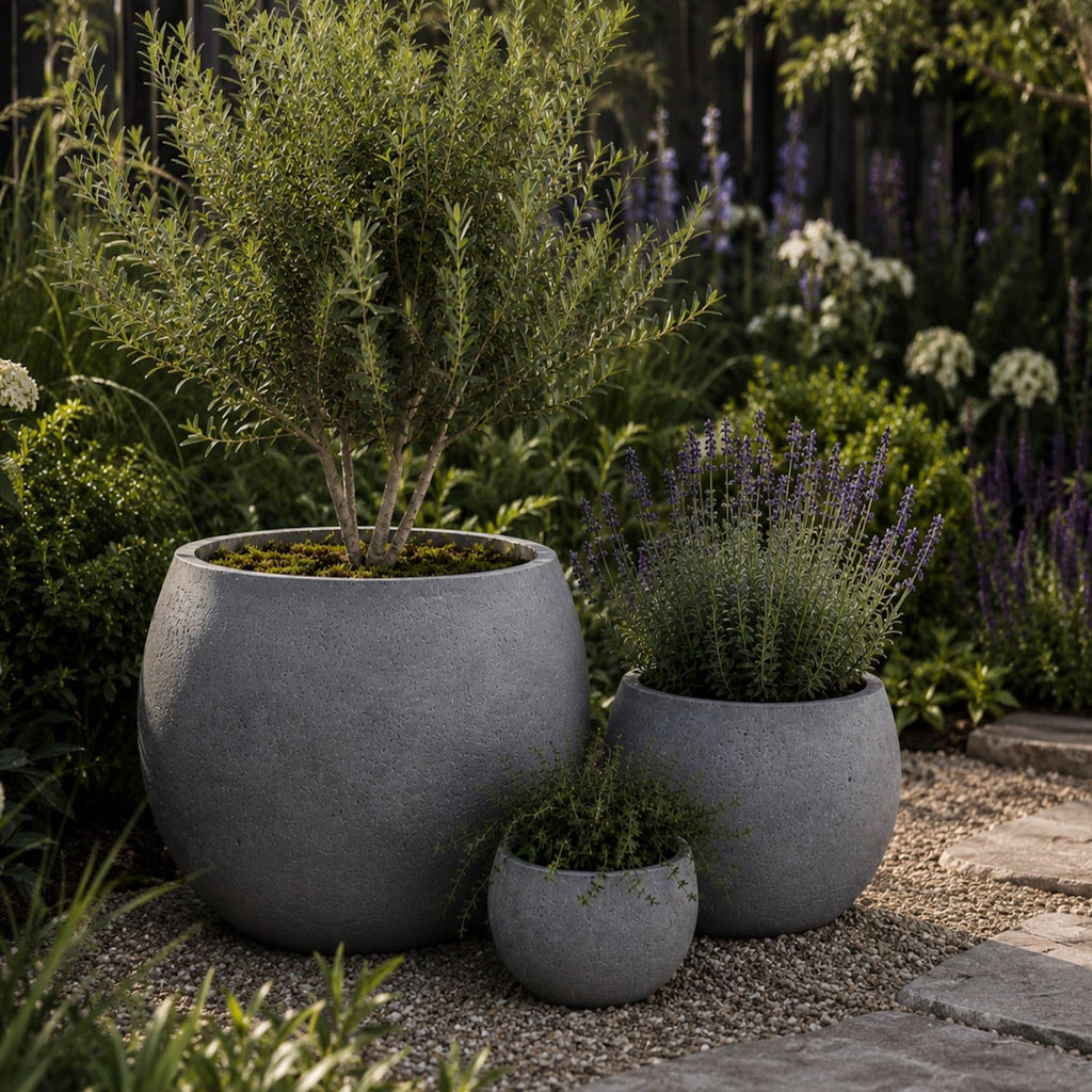 Orbello | Set Of 3 - Onyx Dusk – Concrete Sphere Planter Set – Round Orbs Plant Pot Nest-4