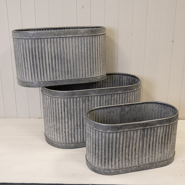 Set of 3 Ribbed Oval Plant Pots-1