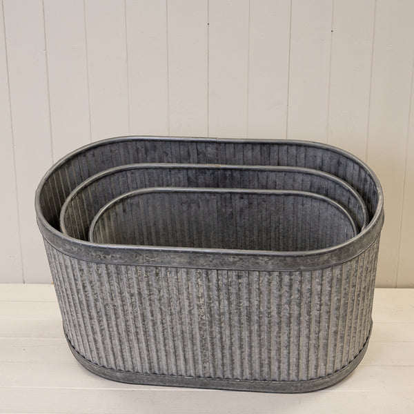 Set of 3 Ribbed Oval Plant Pots-2